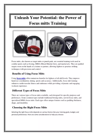 Unleash Your Potential the Power of Focus mitts Training