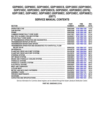 YALE (E876) GDP90DC LIFT TRUCK Service Repair Manual