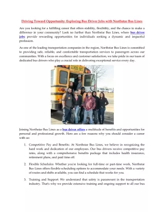 Driving Toward Opportunity Exploring Bus Driver Jobs with Northstar Bus Lines