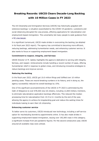 Breaking Records USCIS Clears Decade-Long Backlog with 10 Million Cases in FY 2023