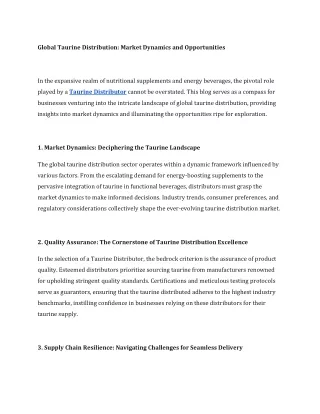 Global Taurine Distribution Market Dynamics and Opportunities