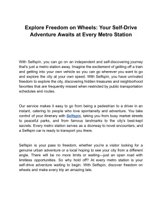 Explore Freedom on Wheels_ Your Self-Drive Adventure Awaits at Every Metro Station