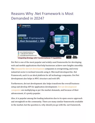 Reasons Why .Net Framework is Most Demanded in 2024