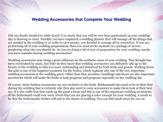 Wedding Accessories that Complete Your Wedding