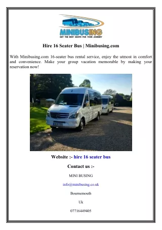 Hire 16 Seater Bus  Minibusing.com