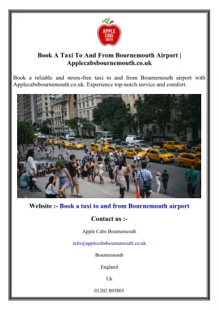 Book A Taxi To And From Bournemouth Airport  Applecabsbournemouth.co.uk