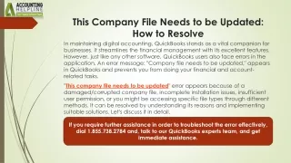 Easy way to terminate This Company File Needs to be Updated