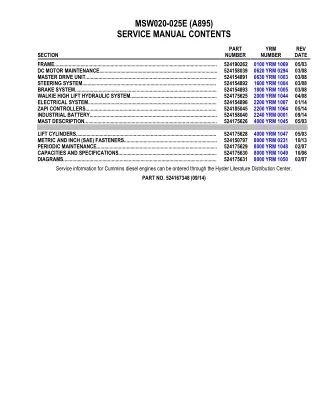 YALE A895 MSW025E LIFT TRUCK Service Repair Manual