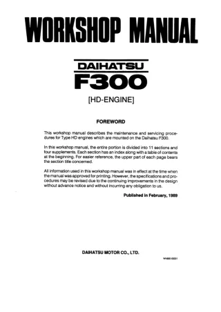 Daihatsu F300 (HD-Engine) Service Repair Manual