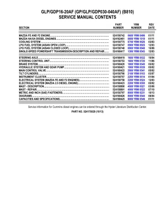 YALE B810 GLP030-040AF LIFT TRUCK Service Repair Manual