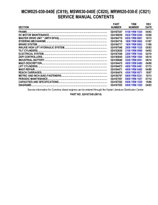 YALE C819 (MCW025E, MCW030E, MCW040E) LIFT TRUCK Service Repair Manual