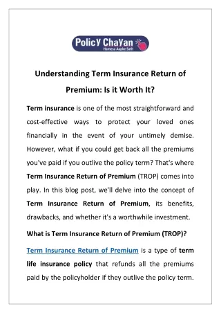 Understanding Term Insurance Return of Premium: Is it Worth It?