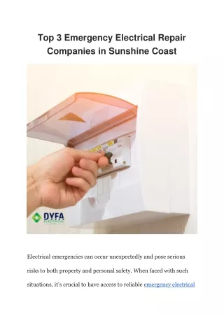 Top 3 Emergency Electrical Repair Companies in Sunshine Coast?