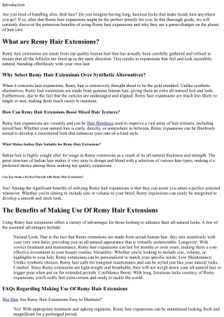 The Benefits of Making Use Of Remy Hair Extensions