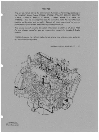 Yanmar 4TN82TE Diesel Engine Service Repair Workshop Manual