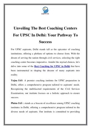 Yojna IAS: Premier Coaching for UPSC in Delhi