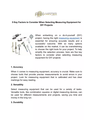 5 Key Factors to Consider When Selecting Measuring Equipment for DIY Projects