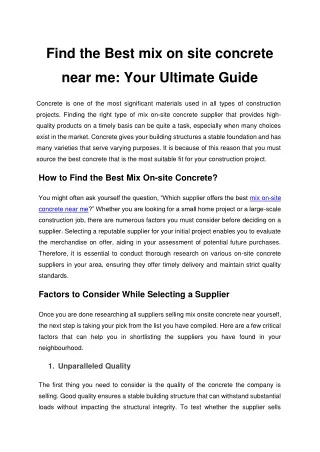 Find the Best mix on site concrete near me_ Your Ultimate Guide