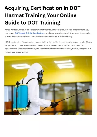 Acquiring Certification in DOT Hazmat Training Your Online Guide to DOT Training