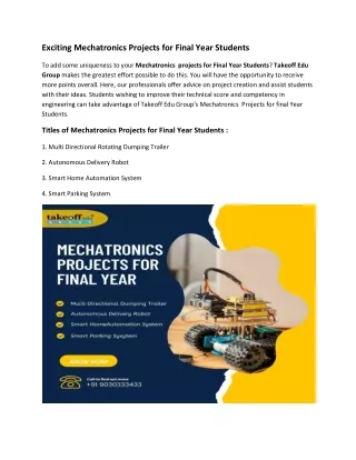 Exciting Mechatronics Projects for Final Year Students