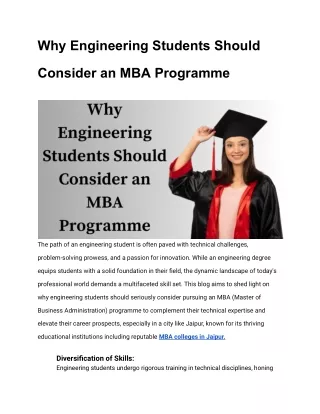 Why Engineering Students Should Consider an MBA Programme