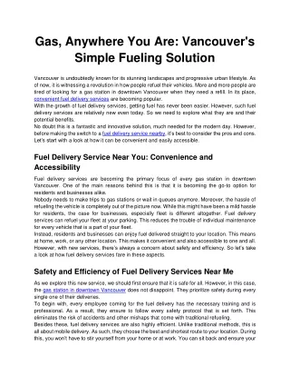 Gas, Anywhere You Are Vancouver's Simple Fueling Solution