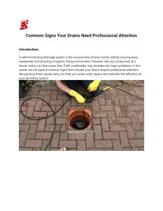 Common Signs Your Drains Need Professional Attention