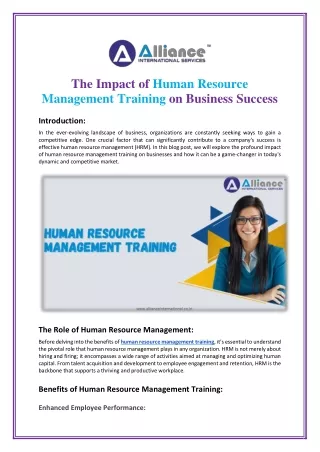 The Impact of Human Resource Management Training on Business Success