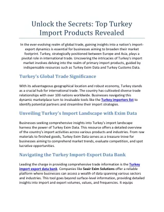 Unlock the Secrets-Top Turkey Import Products Revealed