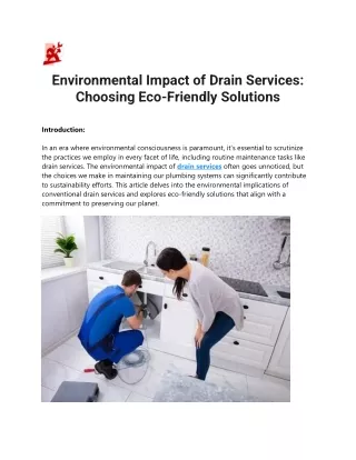 Environmental Impact of Drain Services Choosing Eco-Friendly Solutions