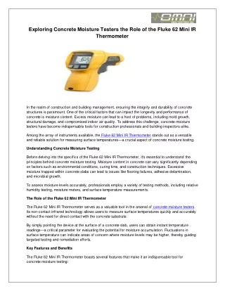 Exploring Concrete Moisture Testers the Role of the Fluke 62 Mini IR Thermometer