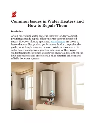Common Issues in Water Heaters and How to Repair Them