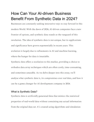 How Can Your AI-driven Business Benefit From Synthetic Data in 2024