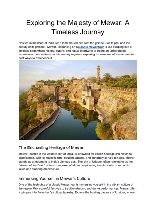 Exploring the Majesty of Mewar_ A Timeless Journey