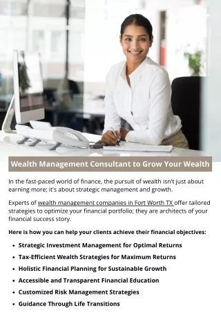 Wealth Management Consultant to Grow Your Wealth