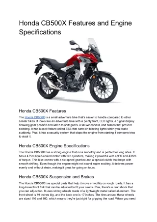 Honda CB500X Features and Engine Specifications