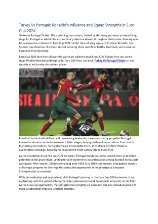 Turkey Vs Portugal Ronaldo's Influence and Squad Strengths in Euro Cup 2024