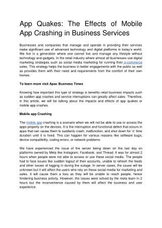 App Quakes The Effects of Mobile App Crashing in Business Services