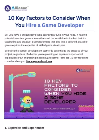 10 Key Factors to Consider When You Hire a Game Developer