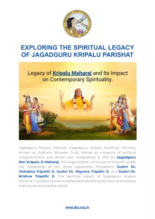 EXPLORING THE SPIRITUAL LEGACY OF JAGADGURU KRIPALU PARISHAT