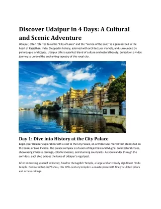 Discover Udaipur in 4 Days