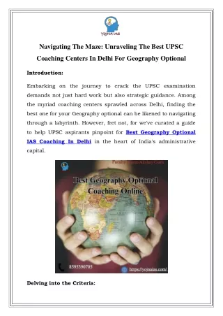 Top Geography Optional IAS Coaching by Yojna IAS in Delhi