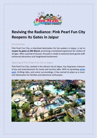 Reviving the Radiance: Pink Pearl Fun City Reopens its Gates in Jaipur