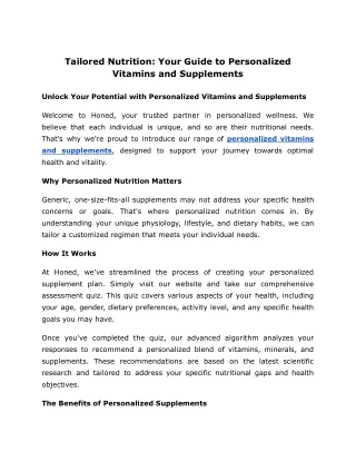 Tailored Nutrition Your Guide to Personalized Vitamins and Supplements