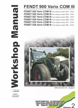 FENDT 922 VARIO COM Ⅲ TRACTOR Service Repair Manual SN：919...0101-