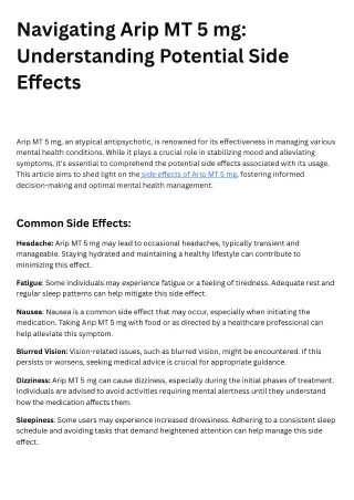 Navigating Arip MT 5 mg Understanding Potential Side Effects