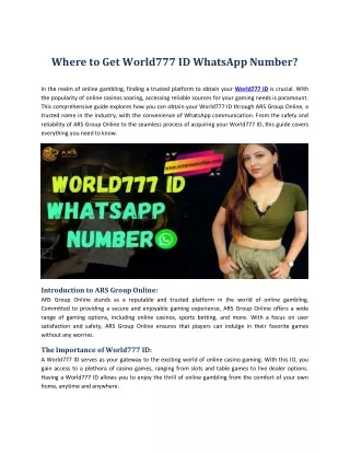 Where to Get World777 ID WhatsApp Number