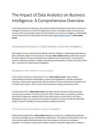 The Impact of Data Analytics on Business Intelligence: A Comprehensive Overview