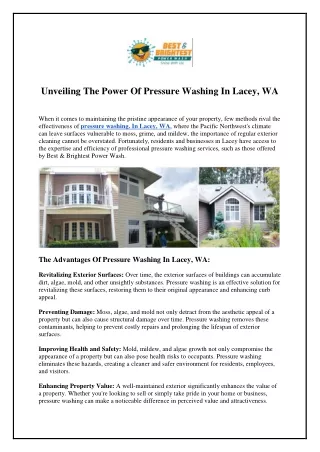 Unveiling The Power Of Pressure Washing In Lacey