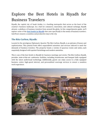 Explore the Best Hotels in Riyadh for Business Travelers